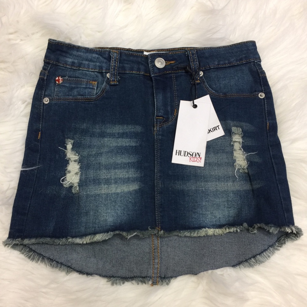 NWT Hudson Kids Distressed Denim Skirt Girls Raw Hem Blue Jean Mini Size 12
